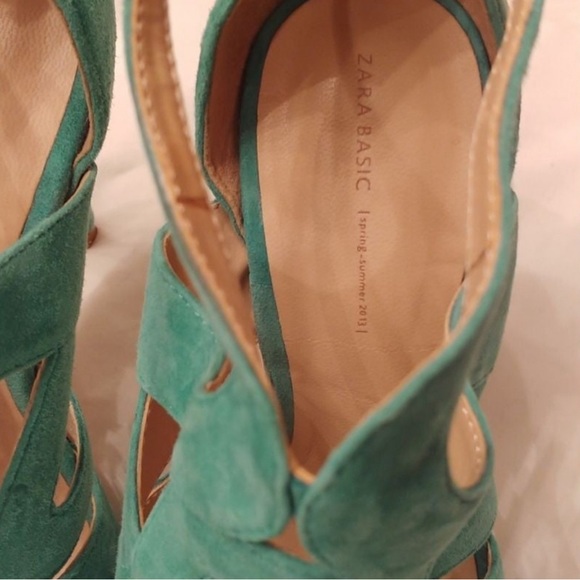 Zara Basic Green Suede Caged Ankle Strap Sandals Size 8 - Picture 5 of 7
